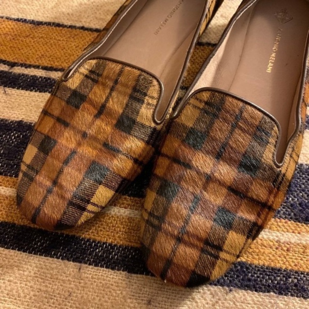 ANTONIO‎ MELANI Women Plaid Calf Hair Loafers Flats Shoes Preppy Old Money 9M - Picture 2 of 10